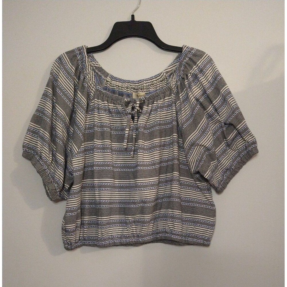Madewell extra large cream and blue summer boho beachy crop NWT top